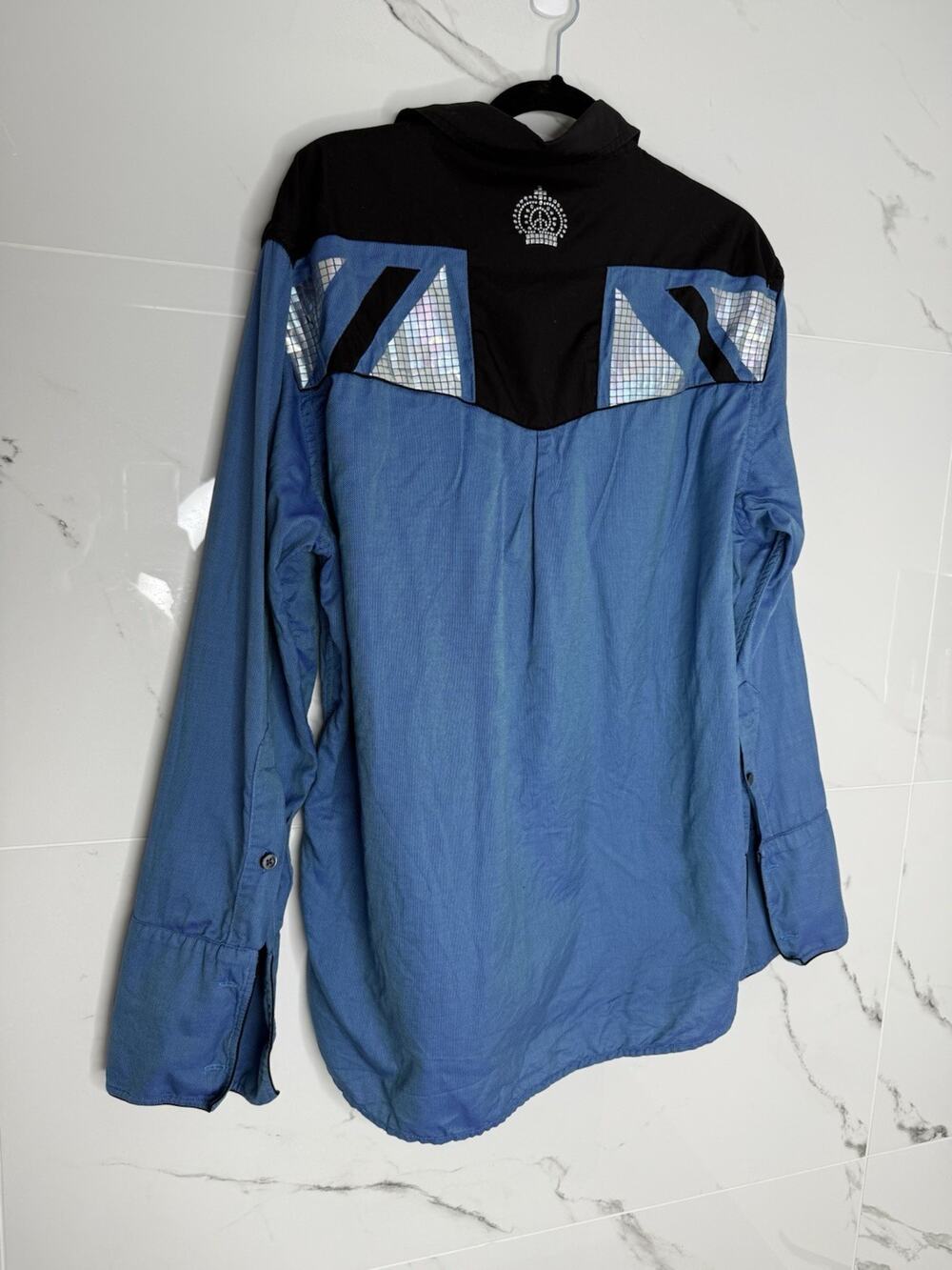 voyage invest in the original Shirt Men’s Vintage Blue Disco Rhinestones Unique